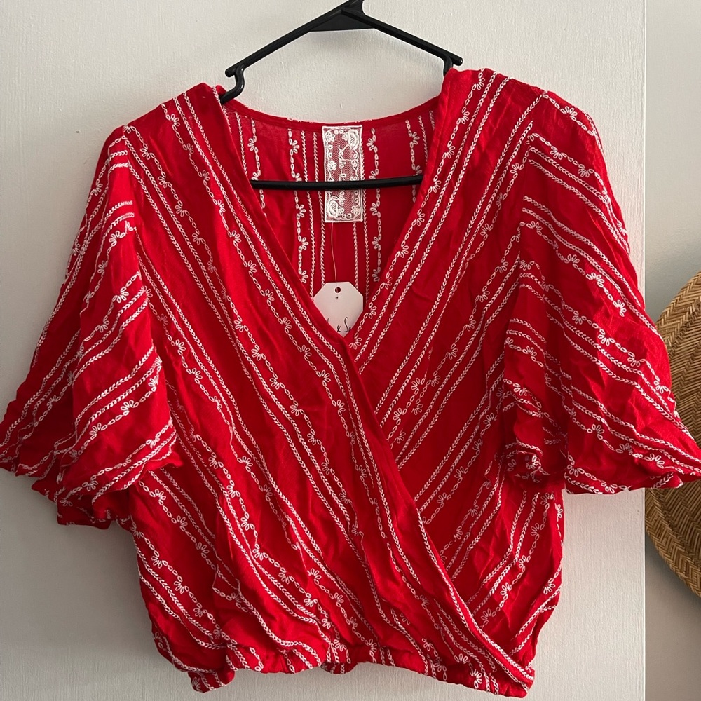 NWT Sadie & Sage Red Blouse with White Stripes